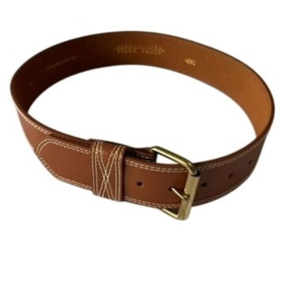 Linda Allard, Ellen Tracy Brown Genuine Leather Belt With Gold Buckle - Picture 1 of 8